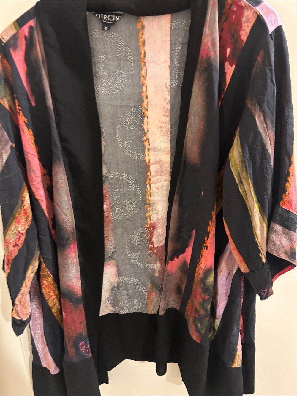 Citron Black Abstract Multicolor Open-Front Cardigan